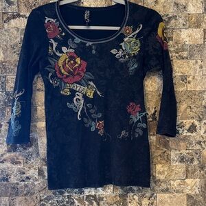 Floral Black Top, beaded flower
